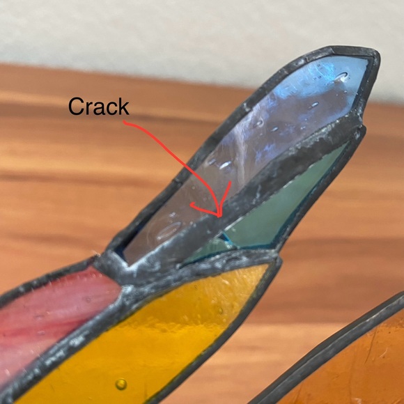 Vintage Stained Glass Dragonfly Window Hanging Sun Catcher 9”X6” Needs REWORK - Picture 11 of 11